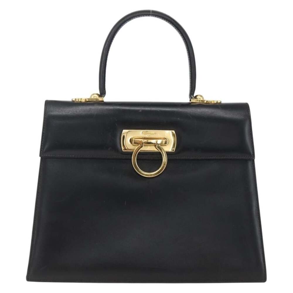 Salvatore Ferragamo Leather Gancini Handbag Black